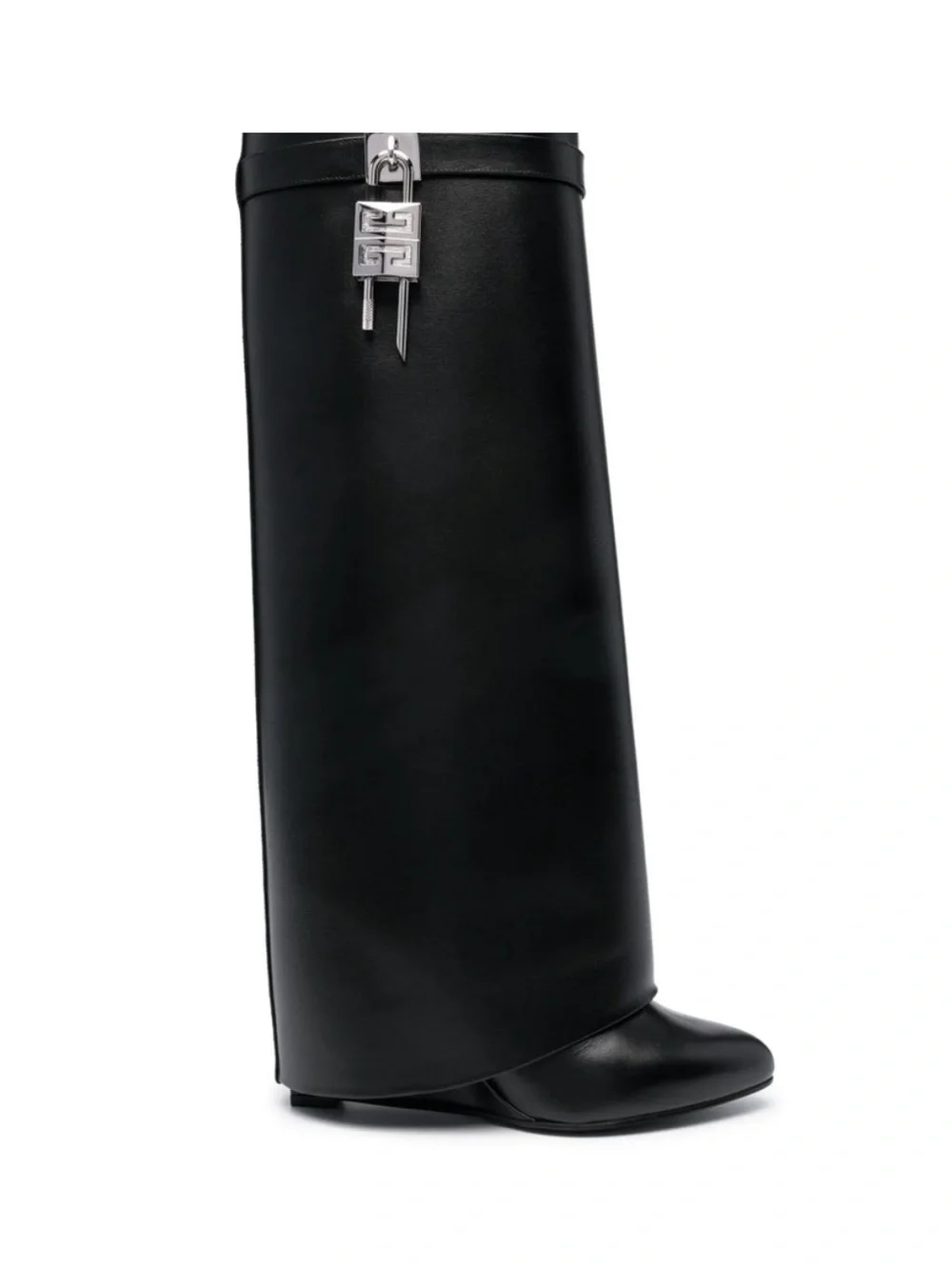 Givenchy Black Leather Over-the-Knee Shield Boot with Silver Hardware